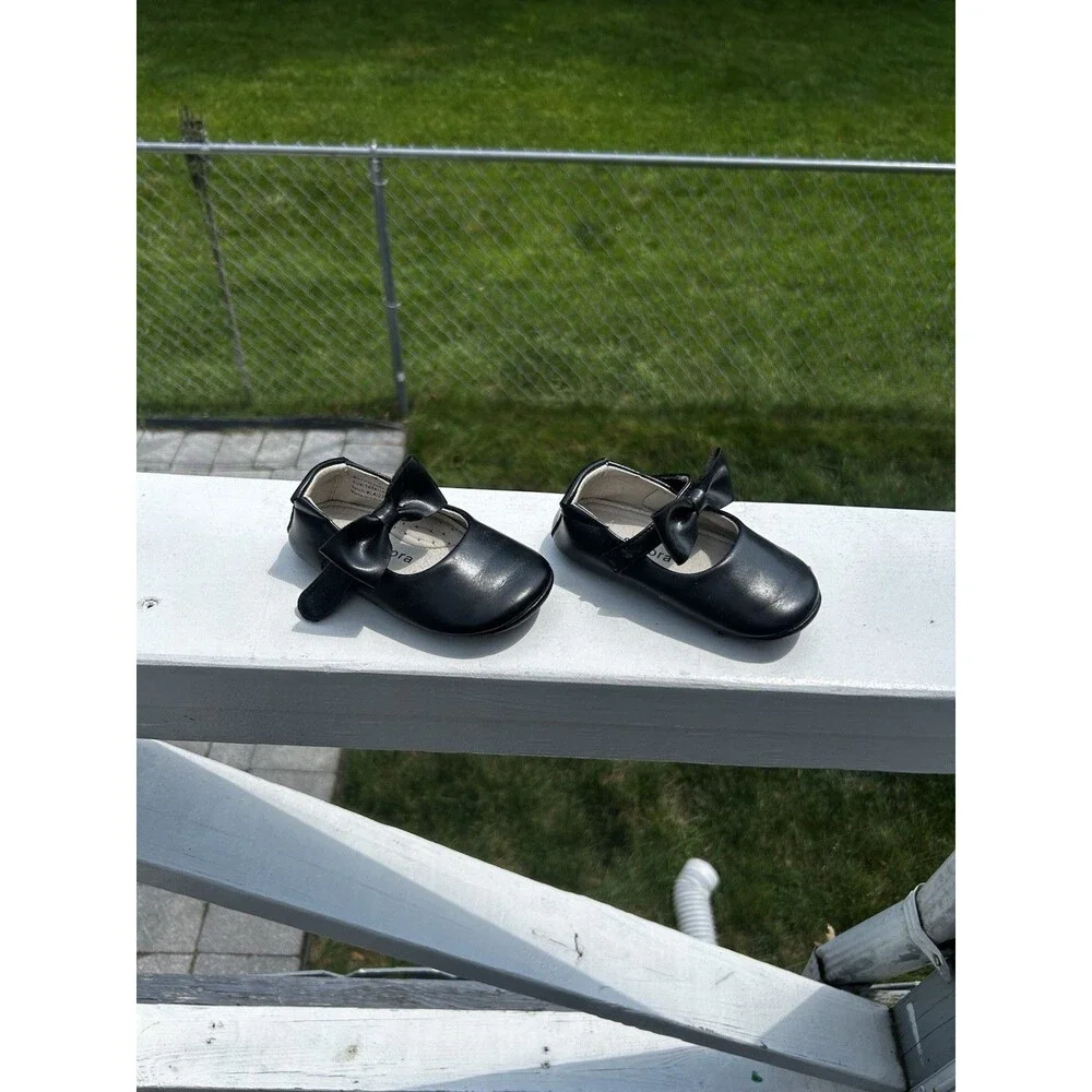 Felix & Flora Girls Black Mary Jane Bow Shoes US 8 Toddler / 14.5 cm